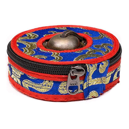 Housse en brocart pour petite cymbale Tibéaine (Tingsha), 2 tailles : 7,5 et 9 cm - 2 couleurs au choix : bleu ou jaune. très pratique pour protéger ces instruments sacrés !