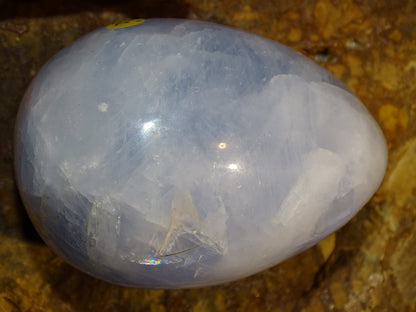 Oeuf en 'calcite bleue' de 80 millimètres de hauteur x 5,7 mm de diamètre, poids 374 grammes. Très belle qualité, parfait pour une collection !