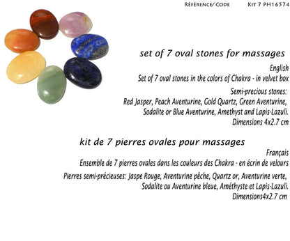 Sélection de kits 7 chakras, 4 modèles au choix en 'galets, pointes, gravés ou lisses'. Parfait pour la lithothérapie, en cadeau, en collection... parfait !