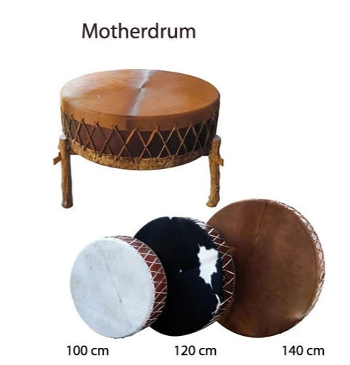 Tambour 'Mère'/ Mother drum, modèles au choix de Ø 100, 120, 140 centimètres. Vendu avec 2 maillets adaptés de 50x8 centimètres, parfait pour des rituels à plusieurs ! Housse + table en option !