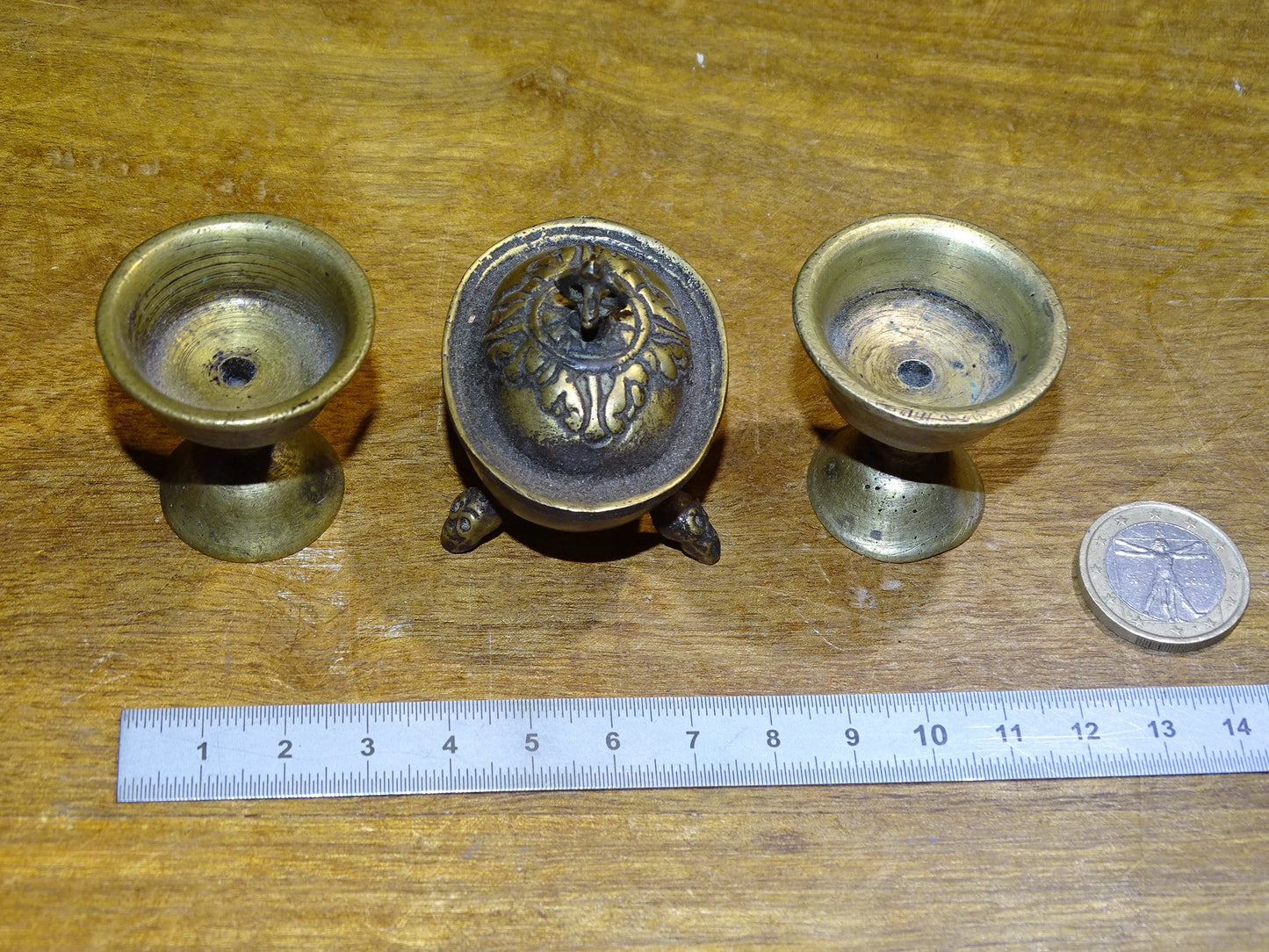 Set de Kapala et mini bougeoir pour Ghee, en bronze, magnifiques pièces anciennes de rituels, parfait pour une collection, exposition ou utlisation sur un Autel !