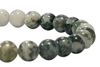 Agate Mousse 'Lichen', perles rondes de 6 ou 8 mm, vendu en fil de perle 40cm, ou bracelet de 17 à 21cm ou collier de 45 ou sautoir de 60cm. Superbes perles aux reflets verdâtres !