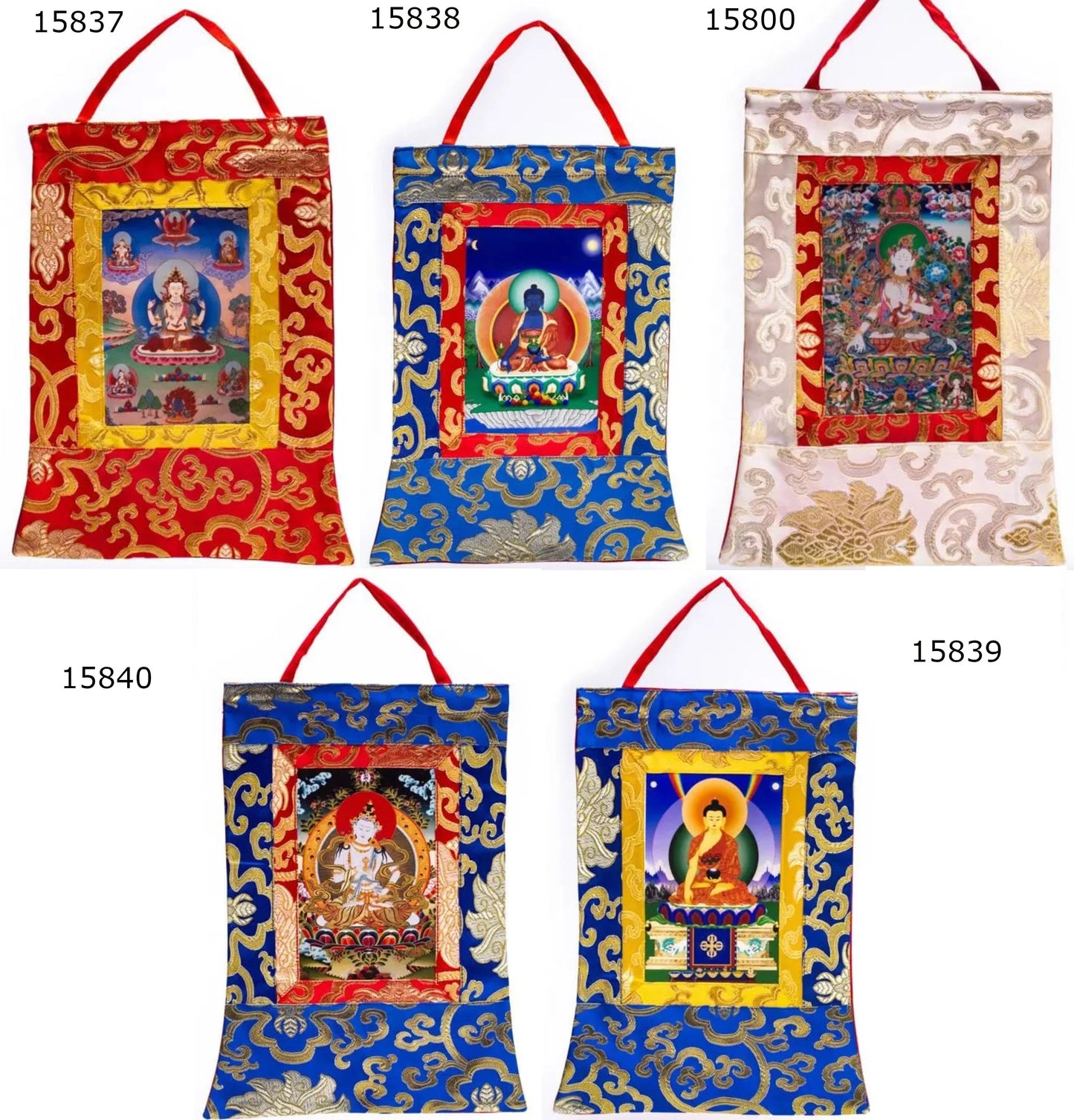 Thangka en textile de Brocart, de 29x 20 centimètres, 5 modèles au choix, superbes pièces !