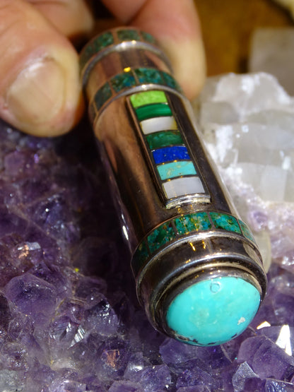 Etui/ Tube/ Stick en Argent 0.925 habillé de pierres de types turquoise, réalisé par un bijoutier Français !