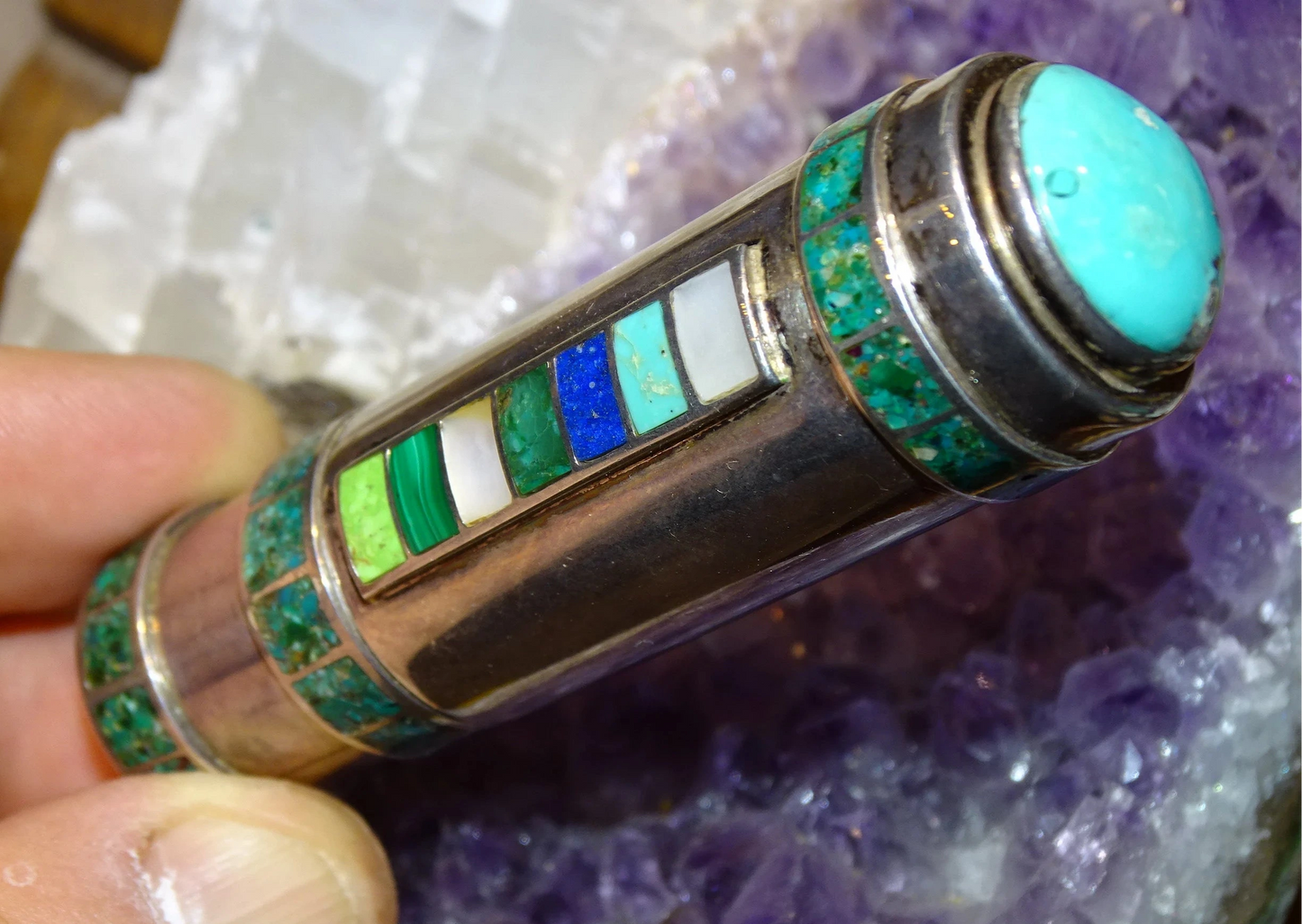 Etui/ Tube/ Stick en Argent 0.925 habillé de pierres de types turquoise, réalisé par un bijoutier Français !