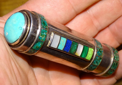 Etui/ Tube/ Stick en Argent 0.925 habillé de pierres de types turquoise, réalisé par un bijoutier Français !