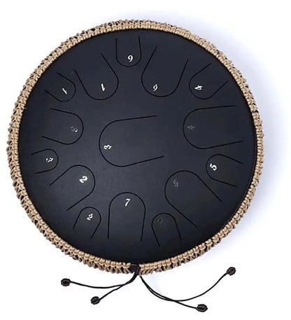 Handpan/ tambour percussion à 14 languettes/ 14 notes, 36 cm, fabriqué en acier de haute qualité. Il offre des harmoniques riches et des basses et médiums équilibrés. Sa conception unique permet une réponse audio rapide et claire !