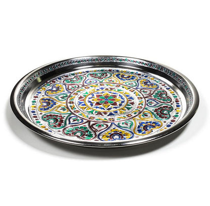 Plateaux d'offrandes en acier inoxydable avec gravures de Ganesh ou Mandala, taille de 28x2,5 cm - 300 gr. - Plat indien richement décoré, traditionnellement utilisé pour offrir des bougies, de l'encens, des fleurs, de la nourriture...