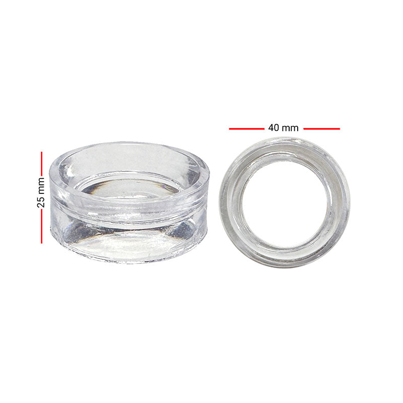 Supports / présentoirs anneaux en plastique transparent. Idéal pour mettre en valeur vos objets sphériques (oeuf ou sphère). Dimensions : de 16 à 40 millimètres de diamètre !