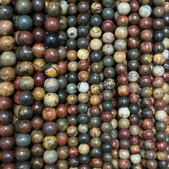 Jaspe Picasso, perles rondes de 6 ou 8 mm. Vendu en fil de perle 38/39 cm, en bracelet de 17 à 21cm, en collier de 45 ou sautoir de 60cm. Qualité AA à AAA, superbes perles naturelles et multicolores !